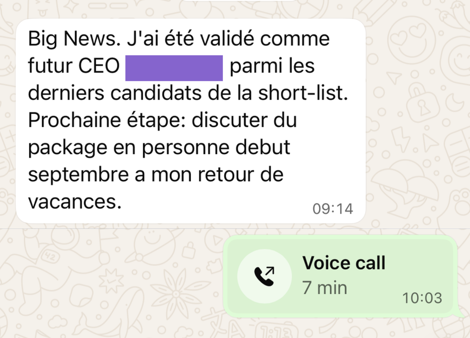 Message d'un client de Mélanie