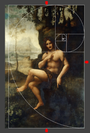 Scott Onstott's geometric analysis of Leonardo da Vinci's John the Baptist (Bacchus) image revealing the golden rectangle sacred geometry is the blueprint, perfectly locating the baptist's upraised finger