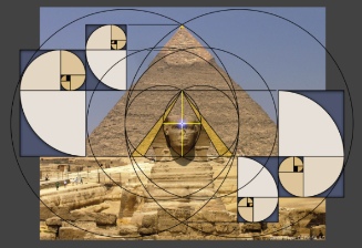 geometric overlay over frontal view of sphinx and g2 pyramid