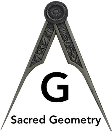 drafting compasses with the letter G and 'Sacred Geometry" inside the open arms
