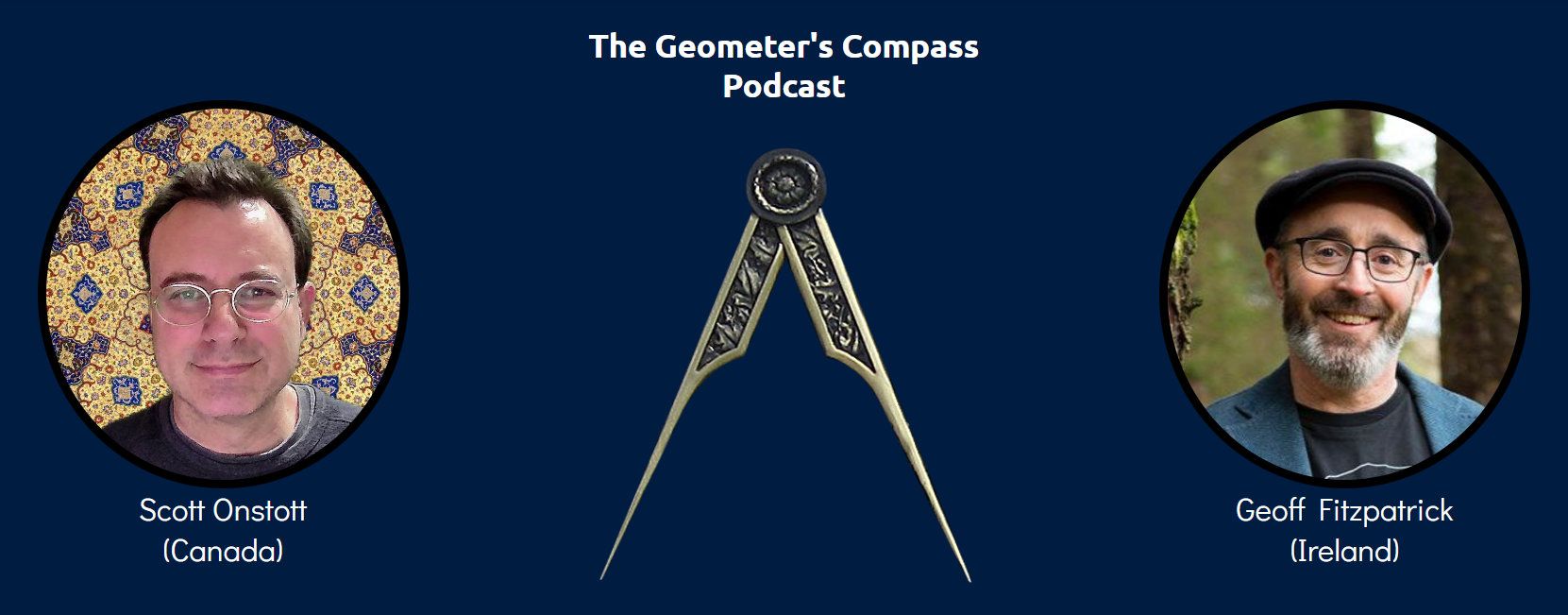 Scott Onstott and Geoff Fitzpatrick portraits surround geometer's compass