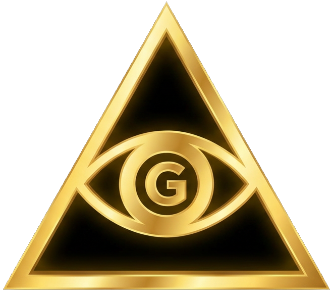 icon showing golden equilateral triangle with eye inside with letter G inside the eye
