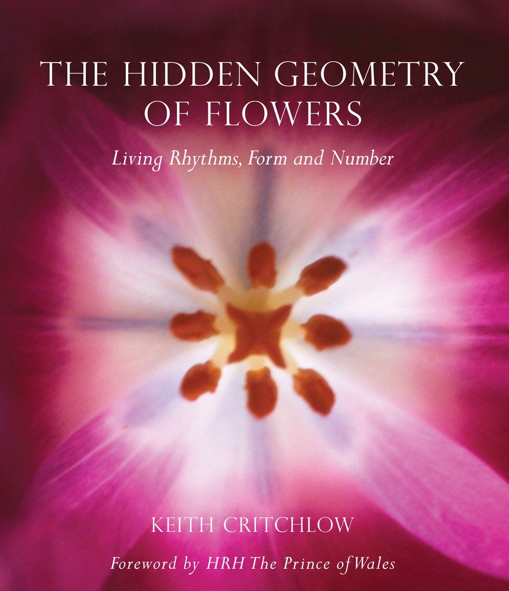 book cover showing a flower of keith critchlow's 'the hidden geometry of flowers'