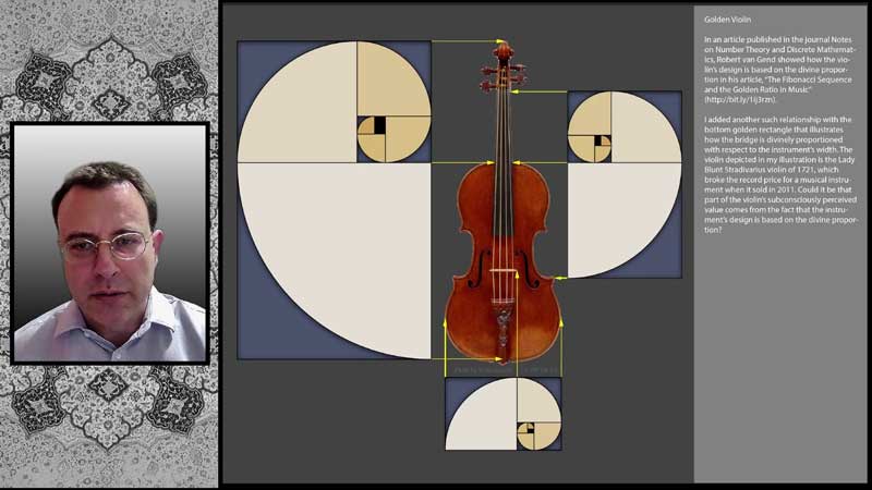 screen capture of scott discussing the golden ratio proportions within the stradivarius violin