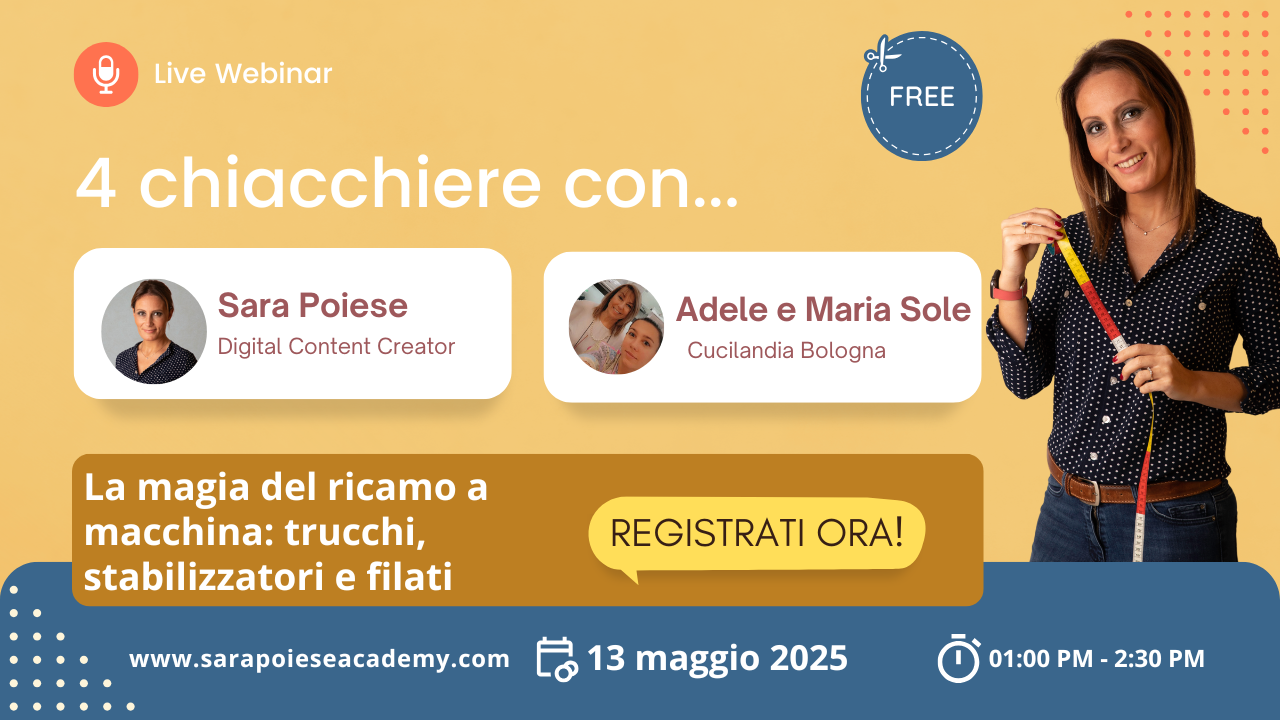 Sara Poiese webinar - Cucilandia Bologna - consigli su macchina per cucire