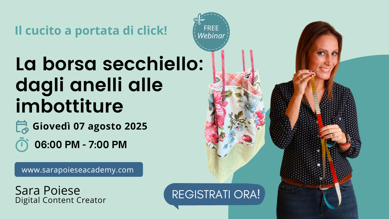 sara poiese webinar - cucito creativo - sara poiese borsa secchiello