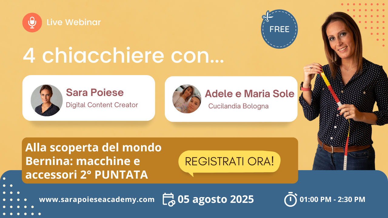 Sara Poiese webinar - Cucilandia Bologna - consigli su macchina per cucire