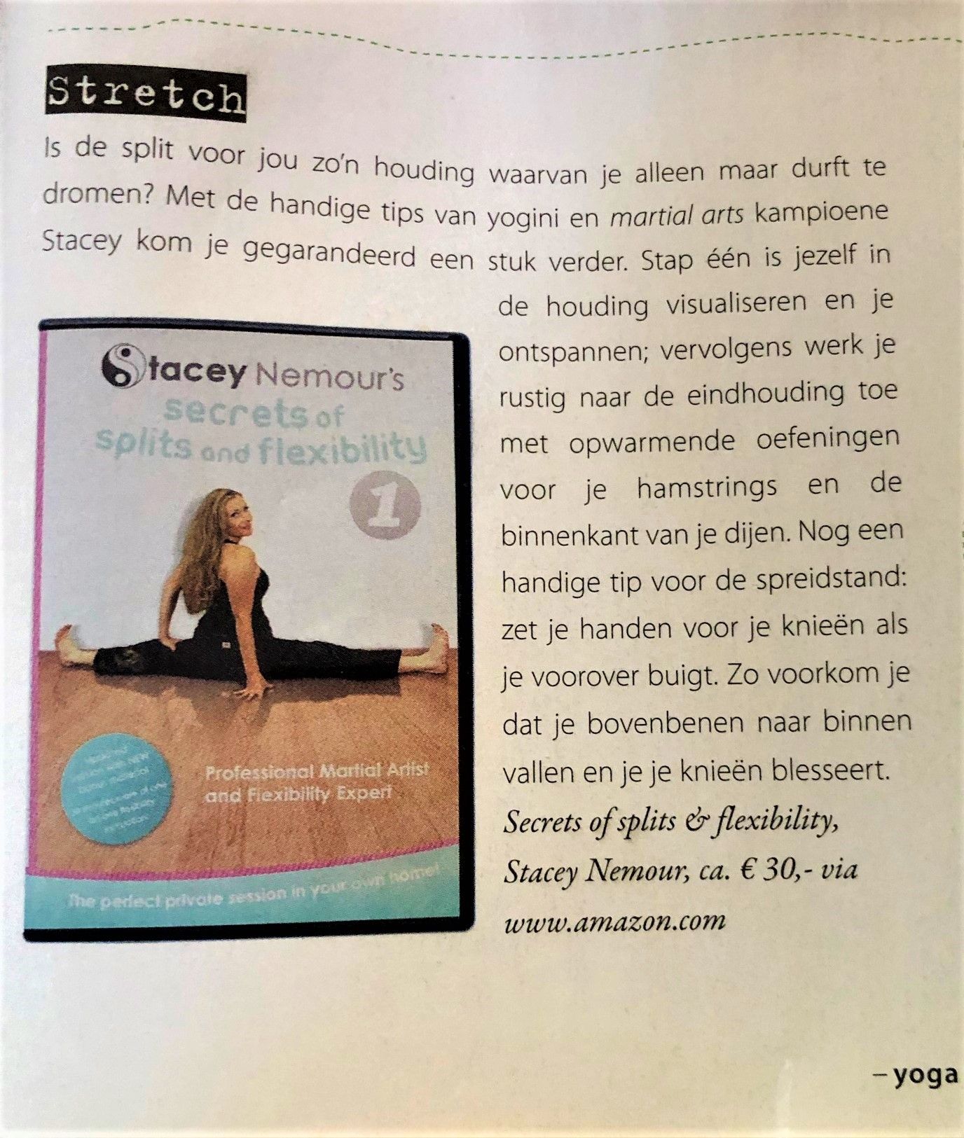 Secrets of Splits & Flexibility 1 cover in Dutch Yoga Magazine positive review written in Dutch