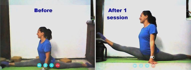 From my flexibility training session via Skype with Team Mexico Flyer Artistic Swimmer Jessica Sobrino Paris Olympian 2024 in over-splits