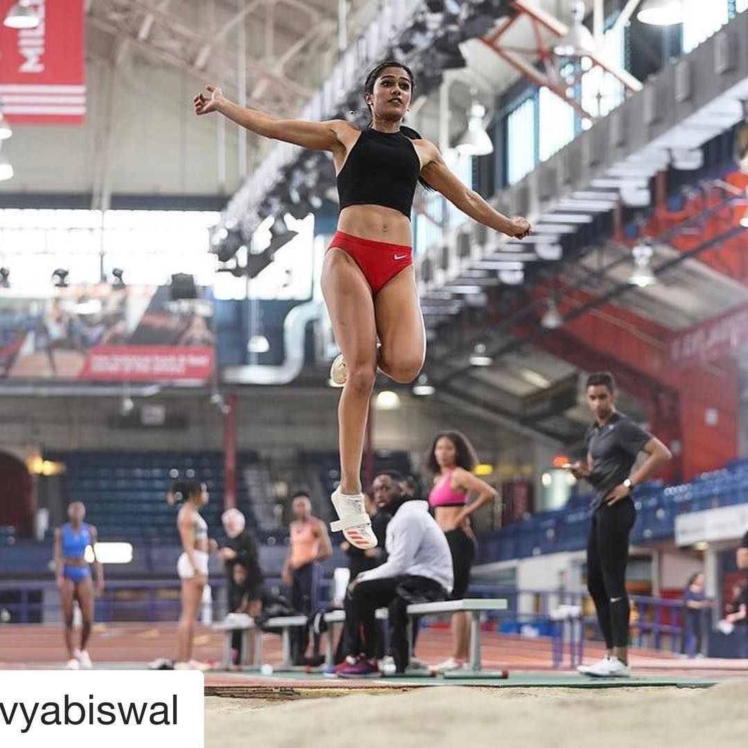 Track & field athlete Divya Biswal jumping 