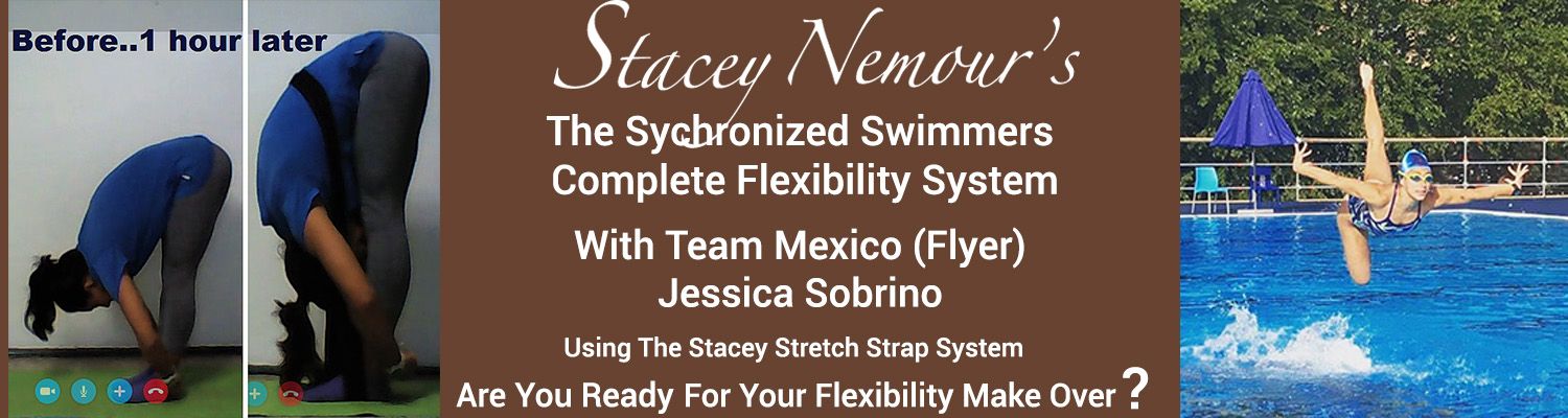 Synchronized Swimmers Complete Flexibility System. Team Mexico Jessica Sobrino increased hamstring flexibility flyer flipping above water