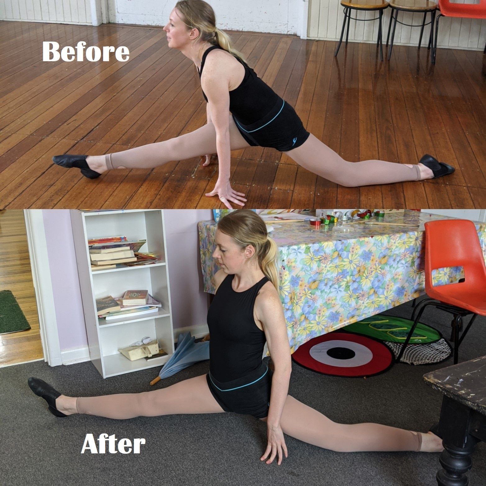 Splits & Flexibility progress from fexibility course "Flexibility for Dancers Held Back by Tightness"