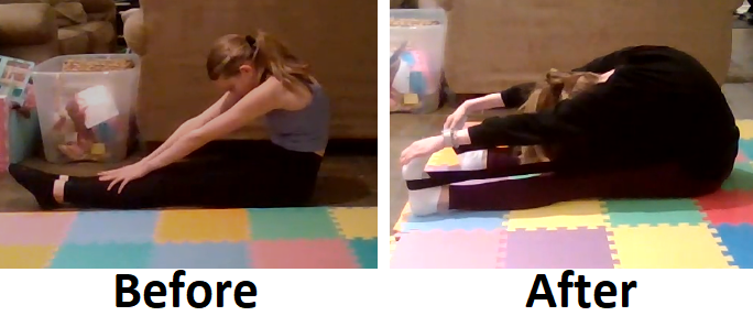 Before and after flexibility progress young girl able to touch toes