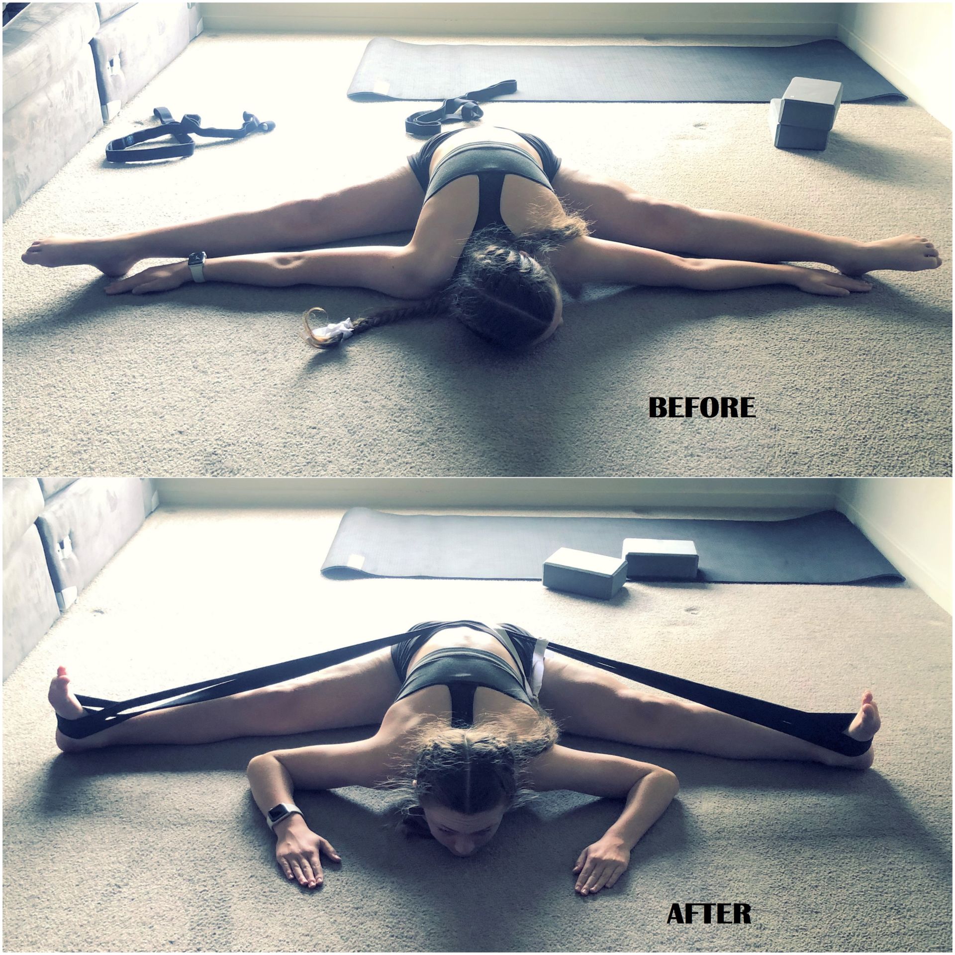 increased flexibility in straddle stretch back is flat