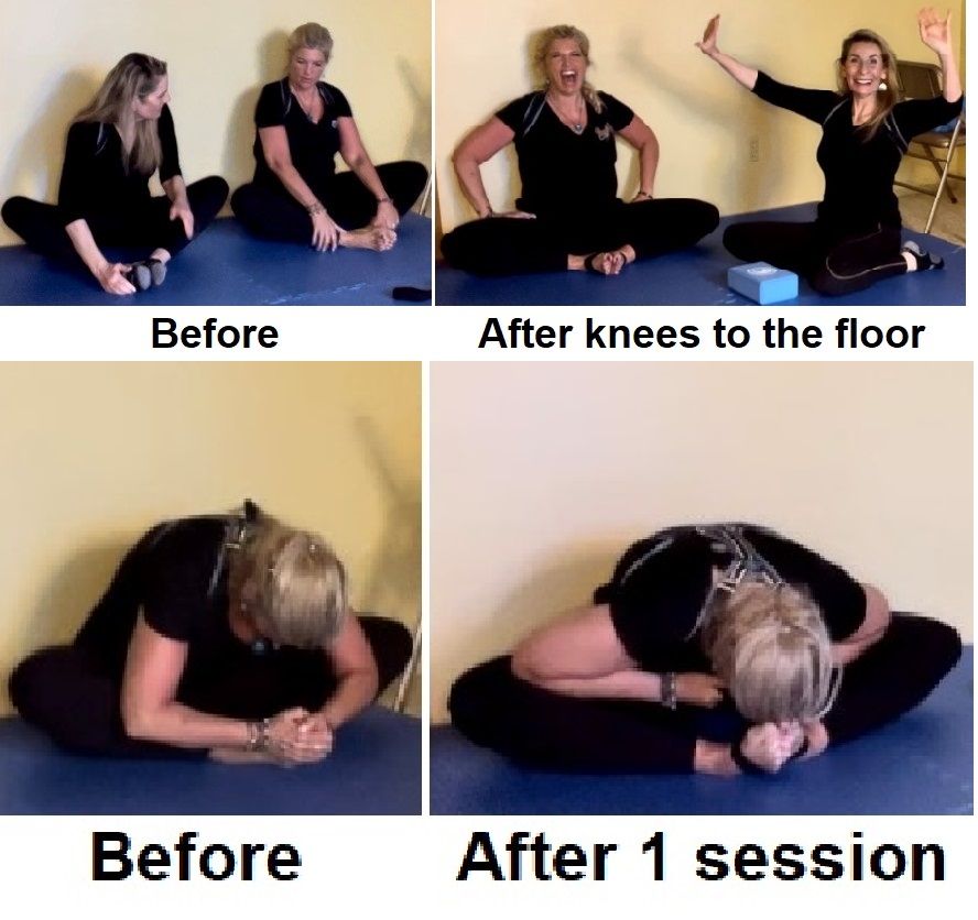 Before & after increased flexibility hip, back release in butterfly wings