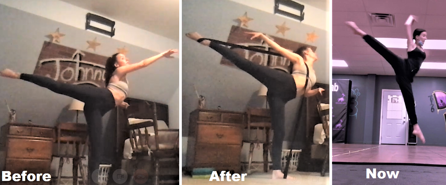 Testimonial after online flexibility course she's flexible enough to do full split leap