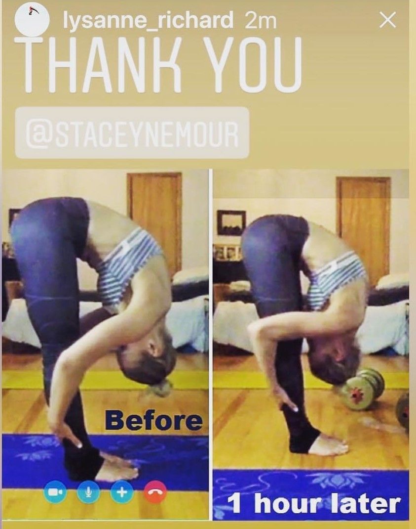 Before and after increased hamstring flexibility with Top Red Bull High Diver Lysanne Richard