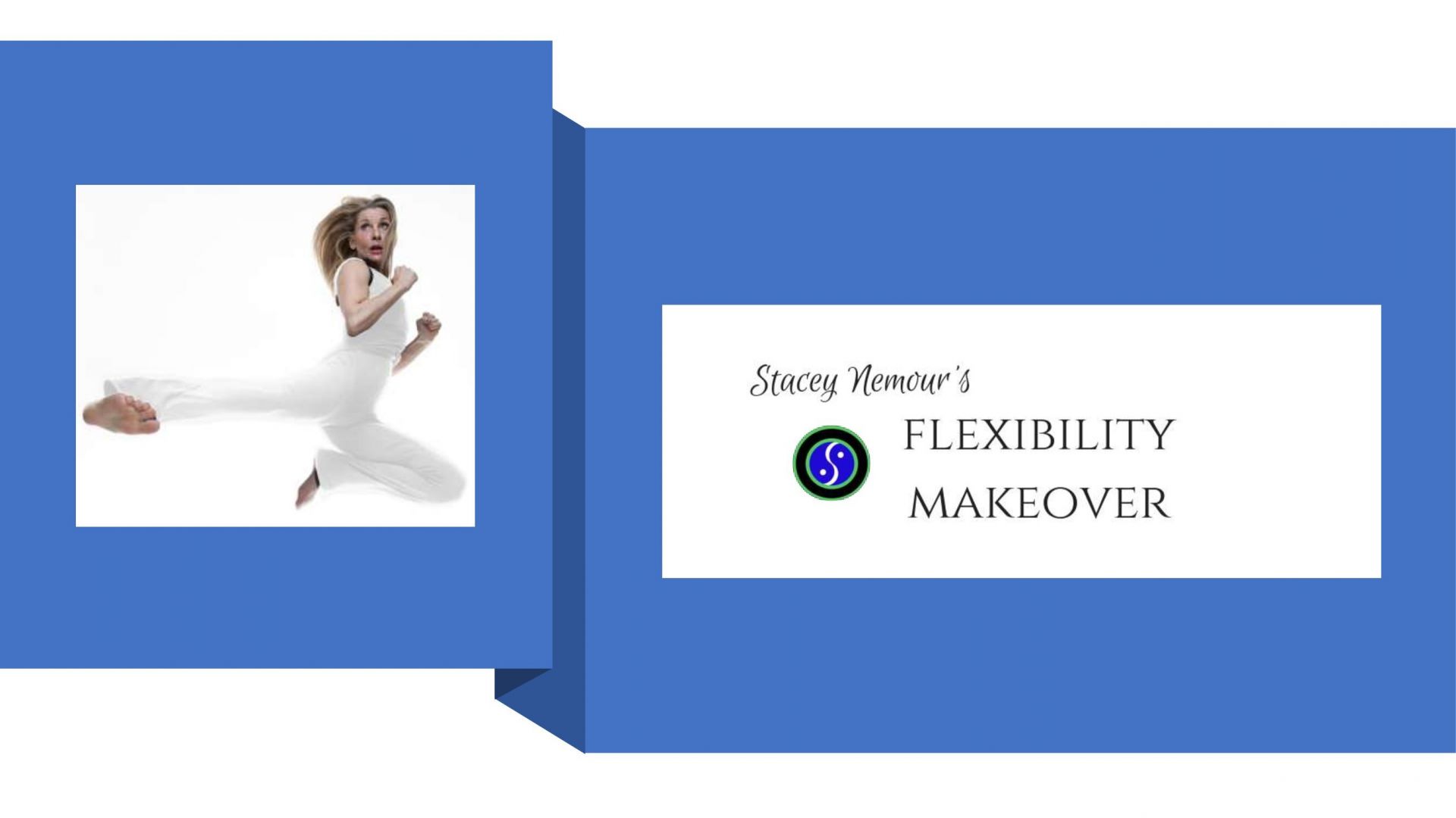 Flexibility Makeover  Stacey flying side kick in all white
