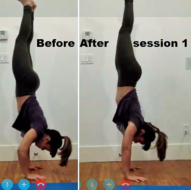 Before and after  handstand results parkour star Lorena Abreu flexibility training with Stacey Nemour