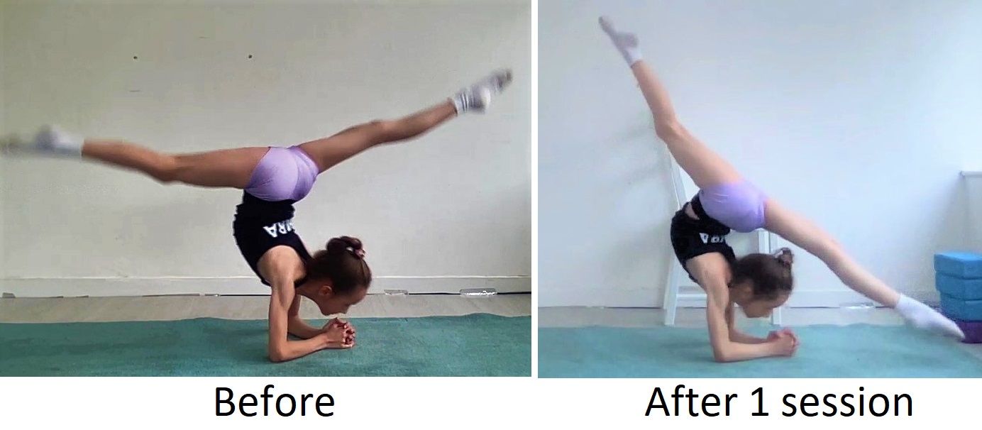 Rhythmic gymnast flexibility training oversplits