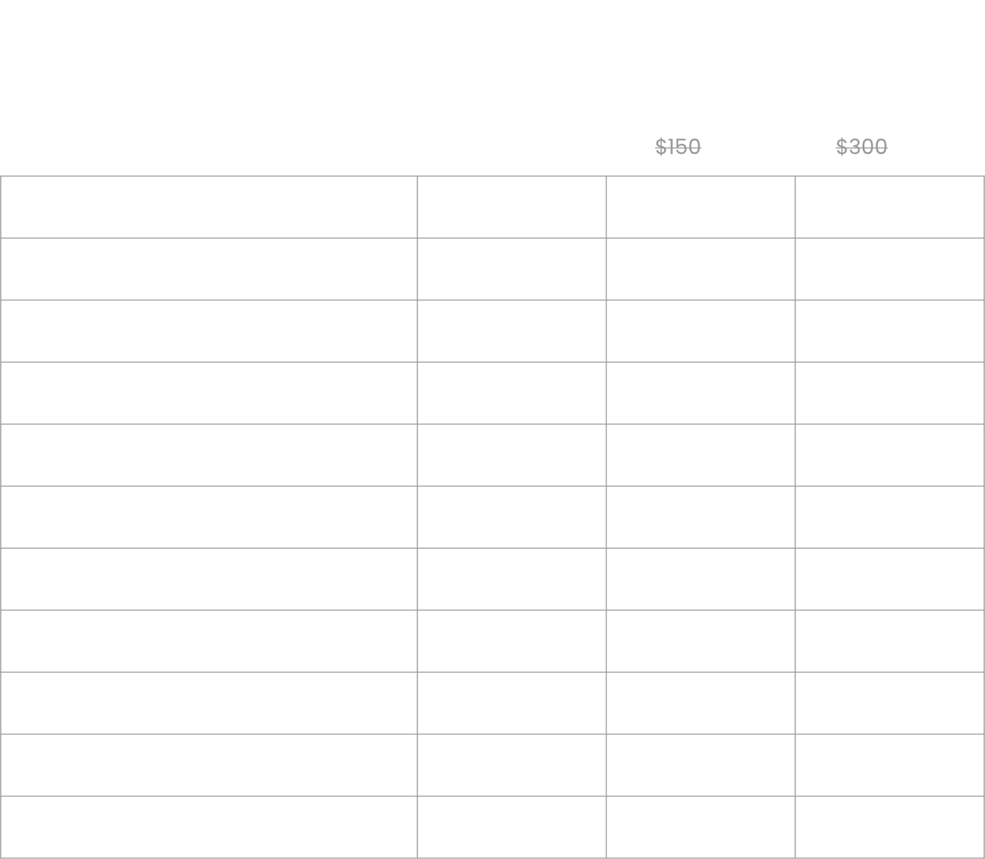 A table breaking down the included features for each level of summit access. Reader friendly version at button below.