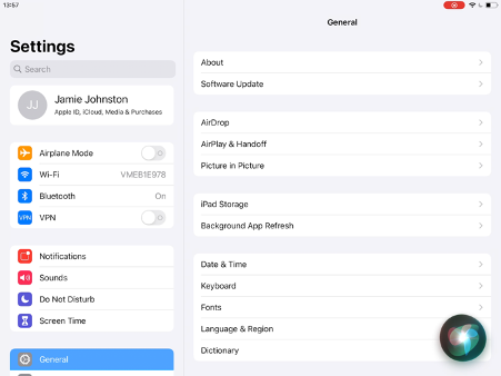 image showing settings on iPad