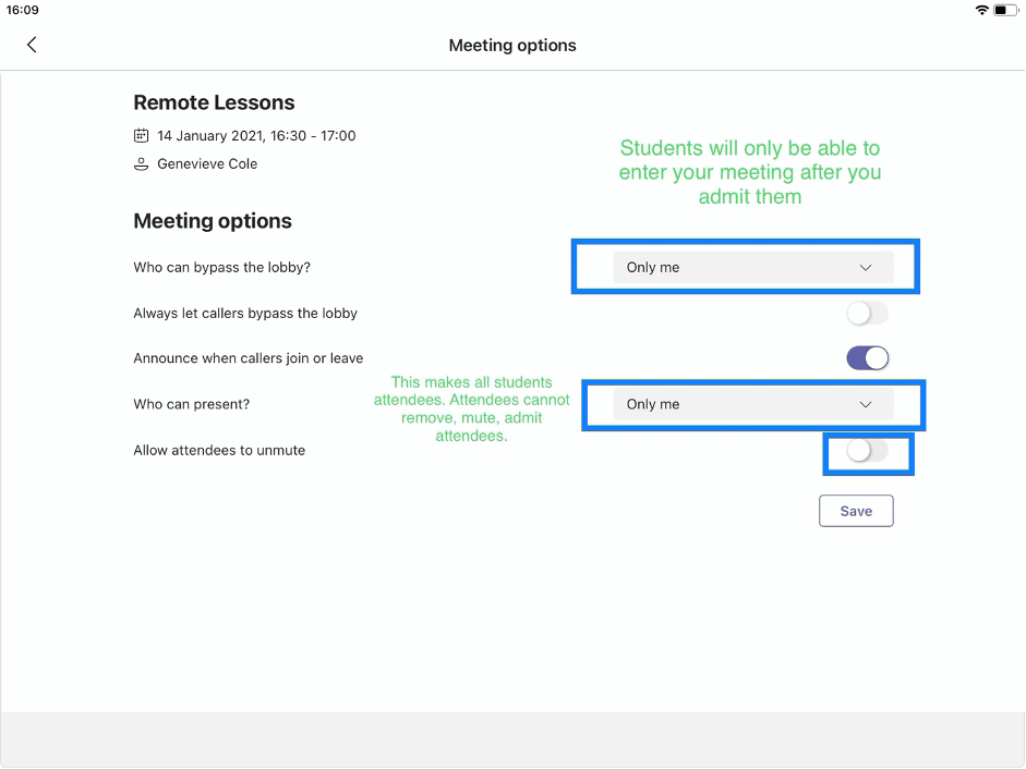 ipad online meeting options
