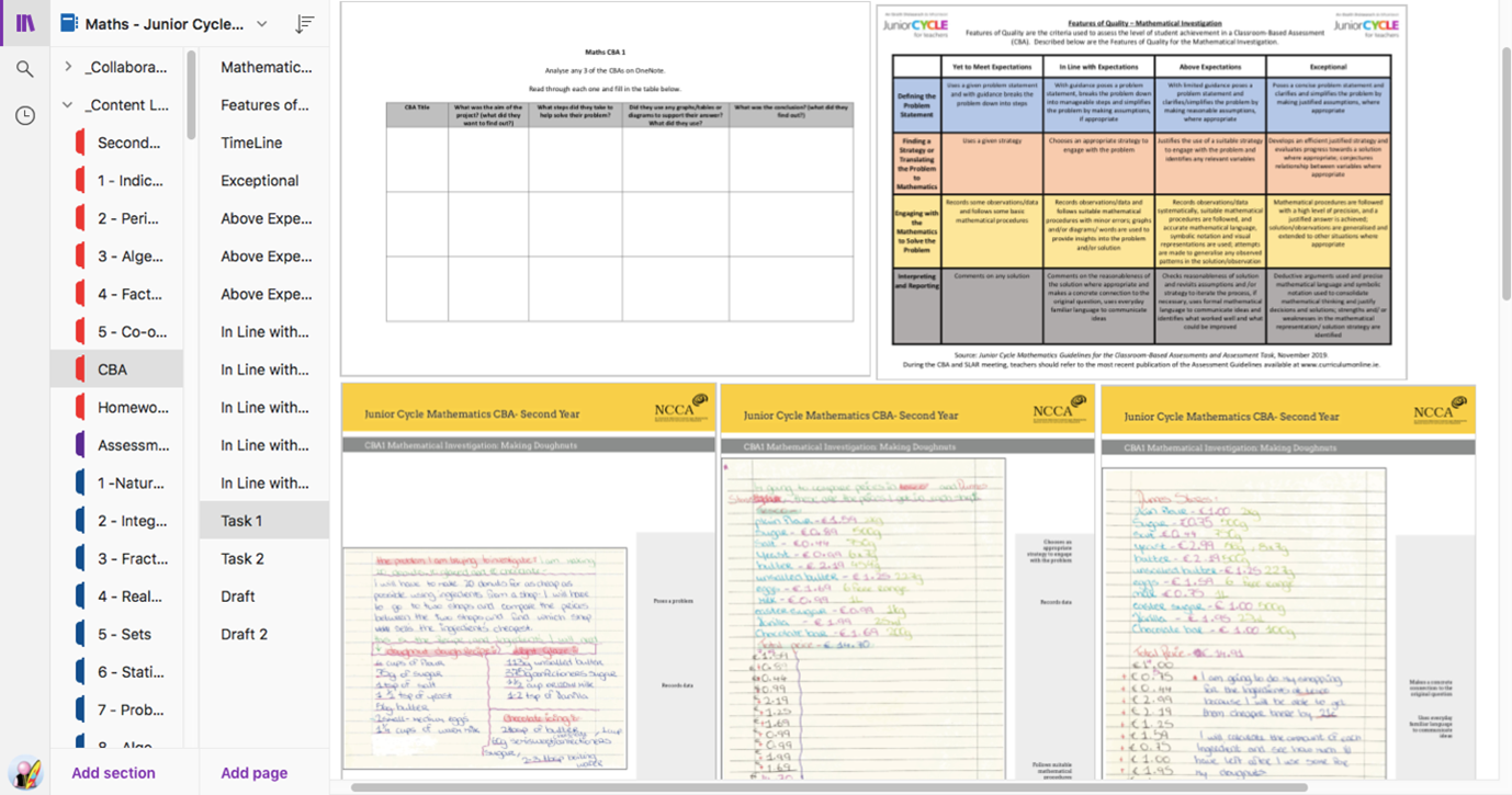 Image 1: an example of my subject notebook where students have access to exemplars, features of quality and any tasks they are assigned to complete.