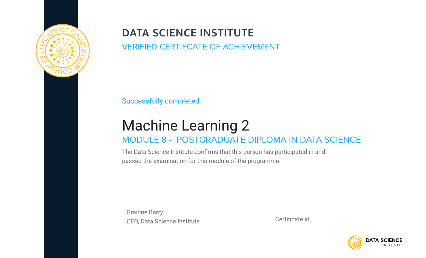 Machine Learning 2 Certificate of Completion