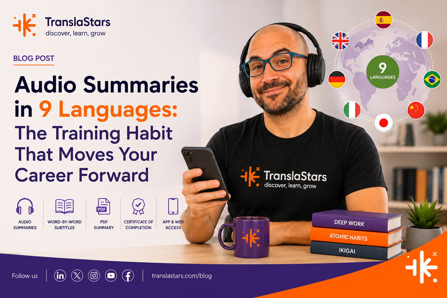 TranslaStars Audio: learn 15 minutes a day with best audio summaries
