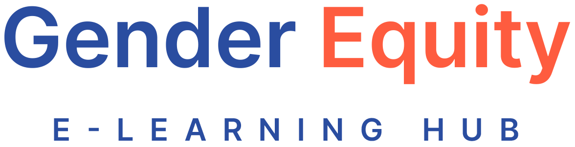 A blue and orange logo that says Gender Equity E-LEARNING HUB