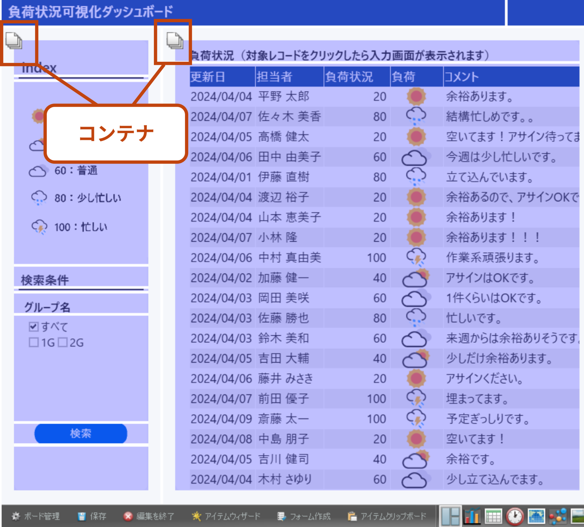 コンテナの設定箇所
